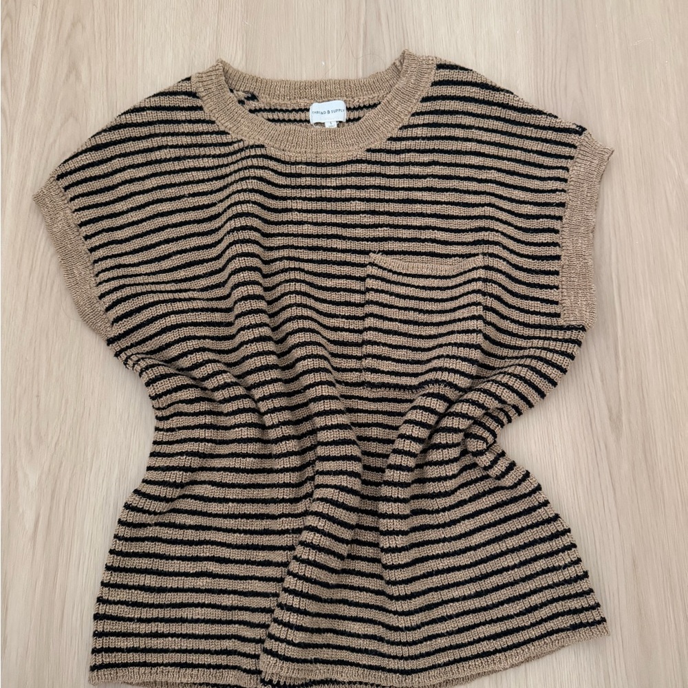 Thread & Supply Knit Sweater with Black and Tan Stripes